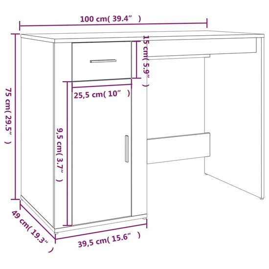 Bureau 100x49x75 cm bewerkt hout bruin eikenkleur