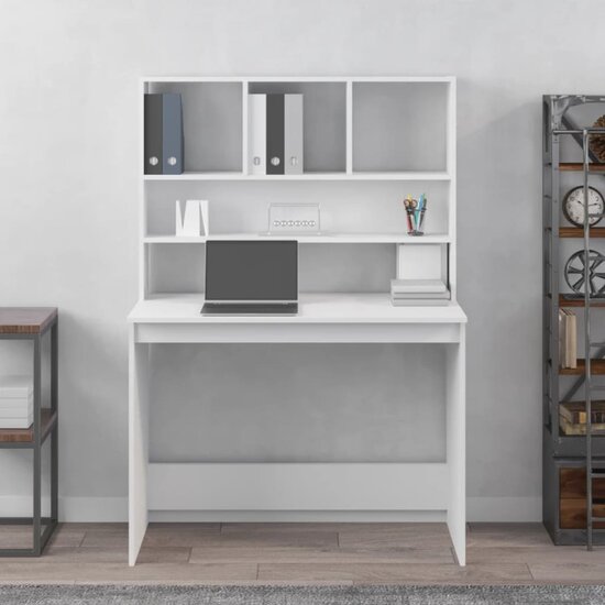 Bureau met schappen 102x45x148 cm bewerkt hout wit