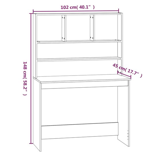 Bureau met schappen 102x45x148 cm bewerkt hout wit