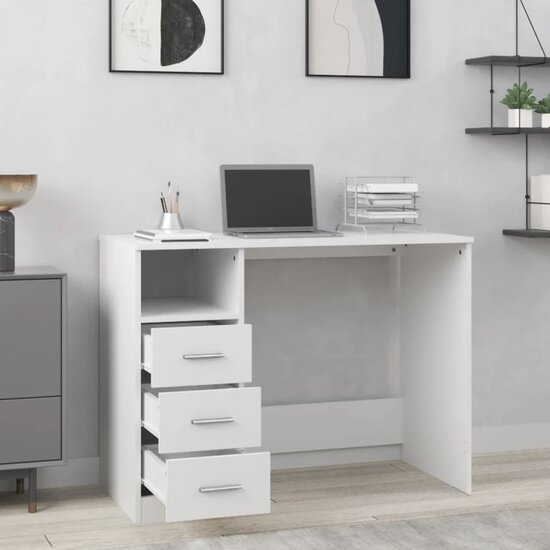 Bureau met lades 102x50x76 cm bewerkt hout wit
