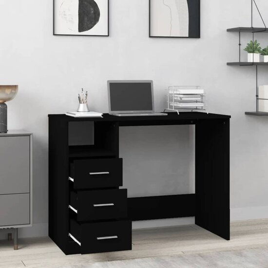 Bureau Met Lades 102X50X76 Cm Bewerkt Hout Zwart