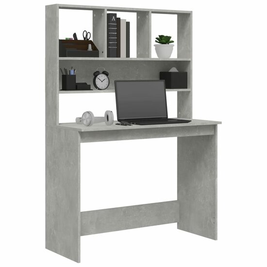 Bureau Met Schappen 102X45X148 Cm Bewerkt Hout Betongrijs