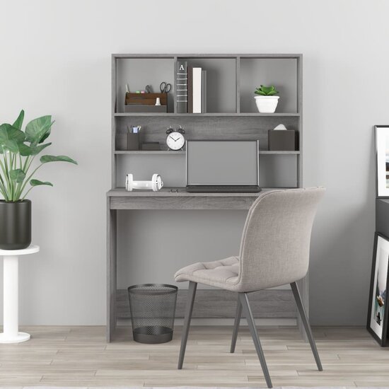 Bureau Met Schappen 102X45X148 Cm Bewerkt Hout Grijs sonoma