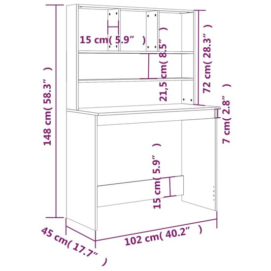 Bureau Met Schappen 102X45X148 Cm Bewerkt Hout Grijs sonoma