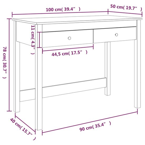 Bureau met lades 100x50x78 cm massief grenenhout honingbruin