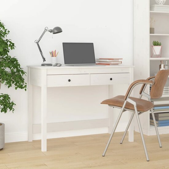 Bureau met lades 100x50x78 cm massief grenenhout wit