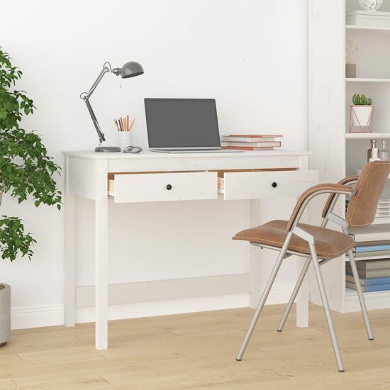 Bureau met lades 100x50x78 cm massief grenenhout wit