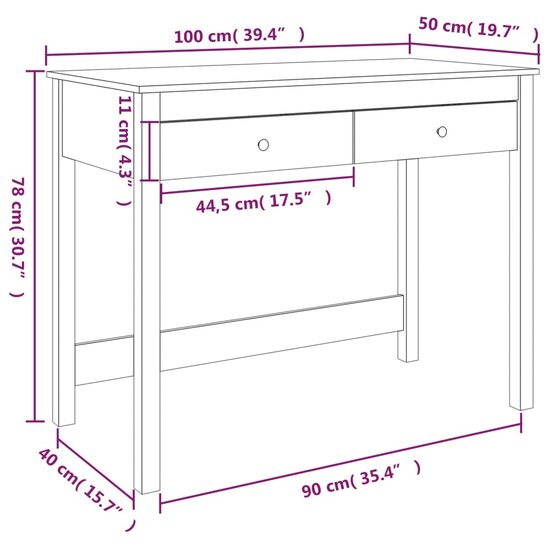 Bureau met lades 100x50x78 cm massief grenenhout wit
