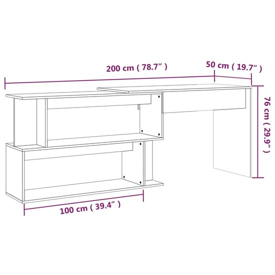 Hoekbureau 200x50x76 cm bewerkt hout gerookt eikenkleur