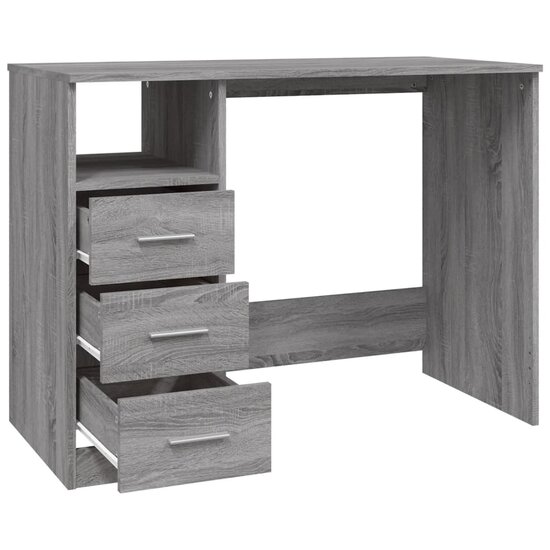 Bureau Met Lades 102X50X76 Cm Bewerkt Hout Eiken Grijs sonoma