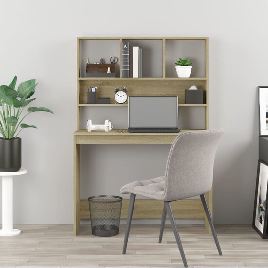 Bureau met schappen 102x45x148 bewerkt hout sonoma eikenkleur