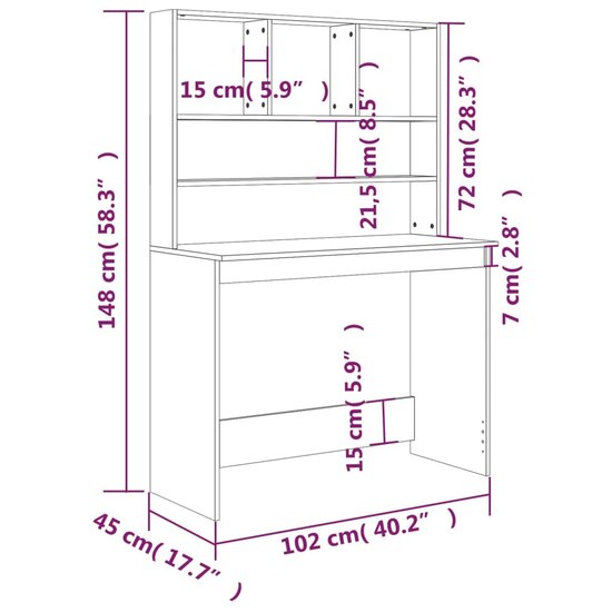 Bureau met schappen 102x45x148 bewerkt hout sonoma eikenkleur