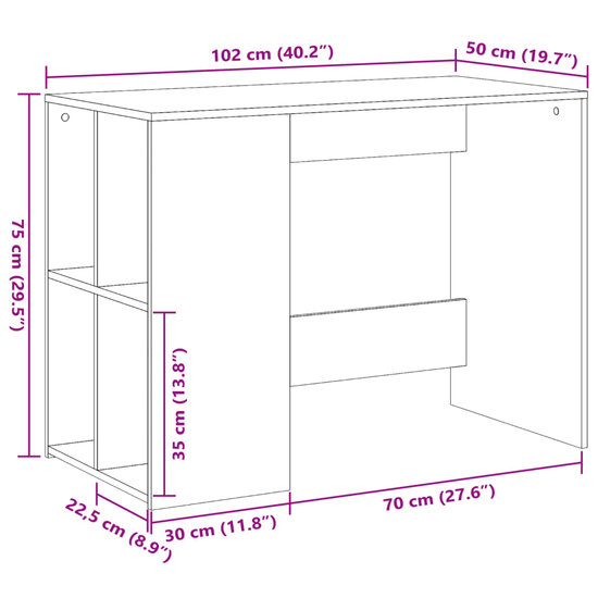 Bureau 102X50X75 Cm Bewerkt Hout Betongrijs