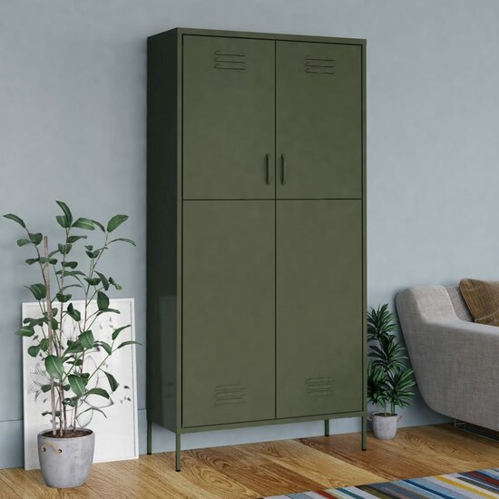 Kledingkast 90X50X180 Cm Staal Olijfgroen