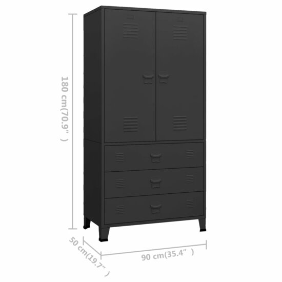 Kledingkast industrieel 90x50x180 cm metaal zwart