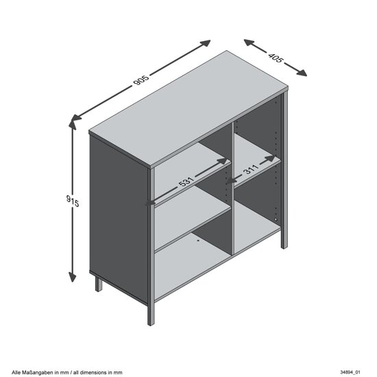 FMD Dressoir met 5 open vakken artisan eikenkleurig en donkergrijs Roze