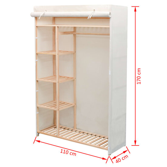 Kledingkast Stof En Grenenhout 110X40X170 Cm Wit