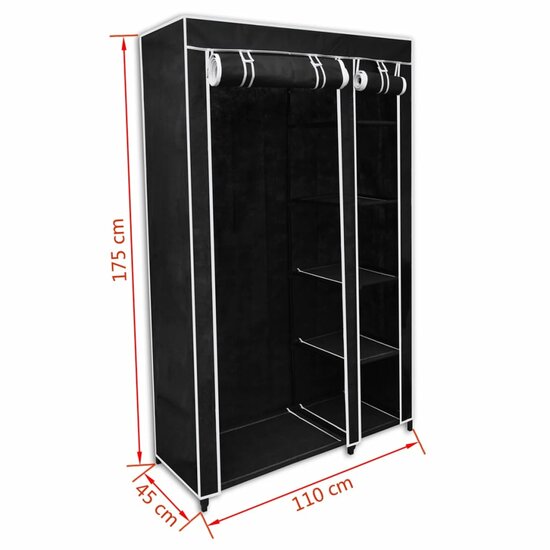 Kledingkast opvouwbaar 110x45x175 cm zwart