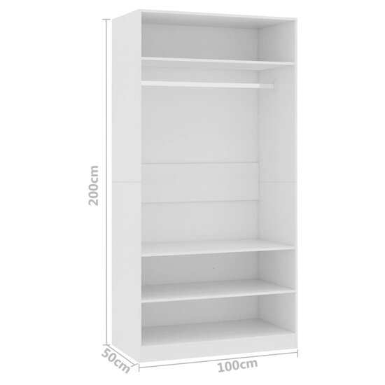 Kledingkast Bewerkt Hout Wit 3 schappen 100 x 50 x 200 cm