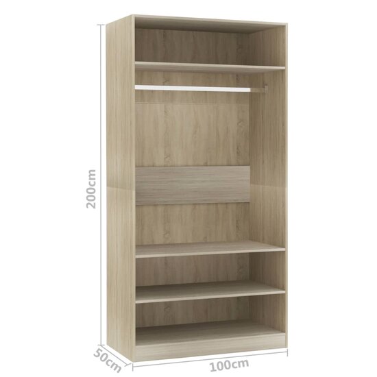 Kledingkast 100x50x200 cm bewerkt hout sonoma eikenkleurig