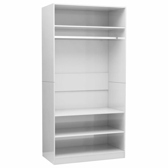 Kledingkast Bewerkt Hout Hoogglans Wit 3 schappen 100 x 50 x 200 cm