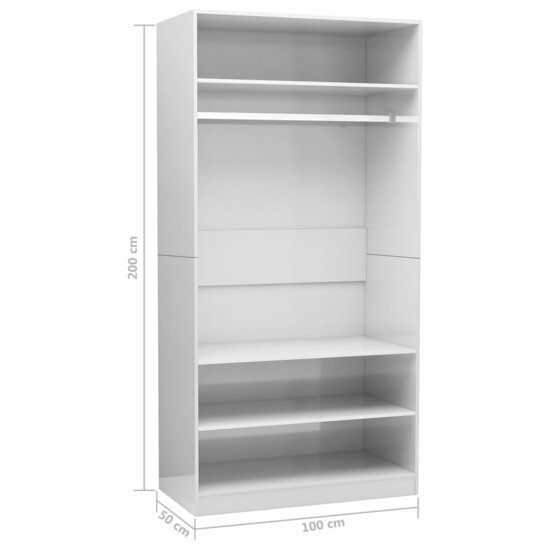 Kledingkast Bewerkt Hout Hoogglans Wit 3 schappen 100 x 50 x 200 cm