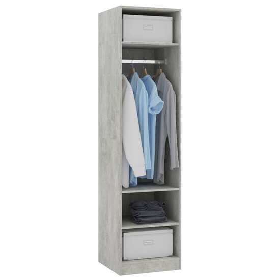 Kledingkast Bewerkt Hout Betongrijs 3 schappen 50 x 50 x 200 cm