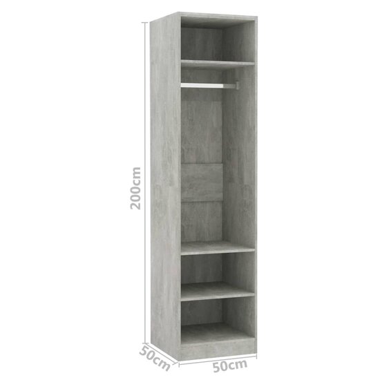 Kledingkast Bewerkt Hout Betongrijs 3 schappen 50 x 50 x 200 cm