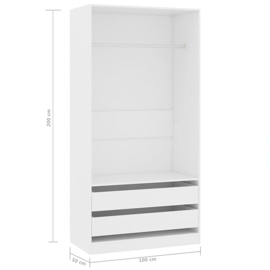 Kledingkast 100x50x200 cm bewerkt hout wit