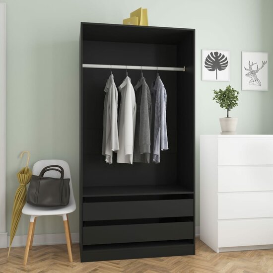 Kledingkast Bewerkt Hout Zwart 2 lades 100 x 50 x 200 cm