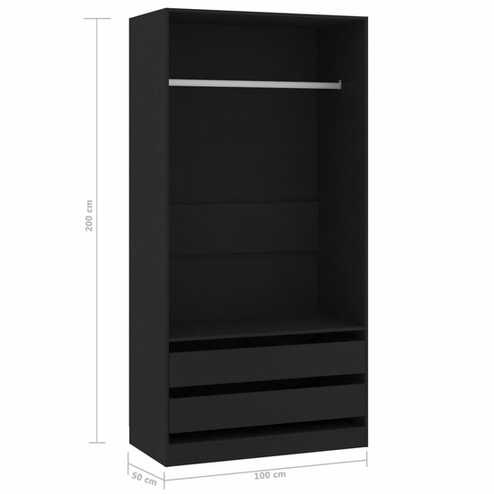 Kledingkast Bewerkt Hout Zwart 2 lades 100 x 50 x 200 cm