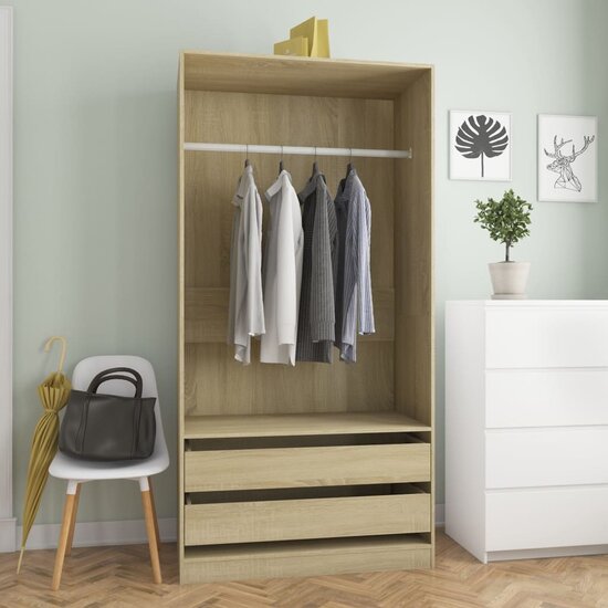 Kledingkast Bewerkt Hout Kleurig Sonoma Eiken 2 lades 100 x 50 x 200 cm