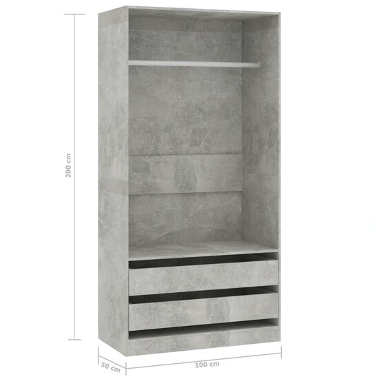 Kledingkast 100x50x200 cm bewerkt hout betongrijs