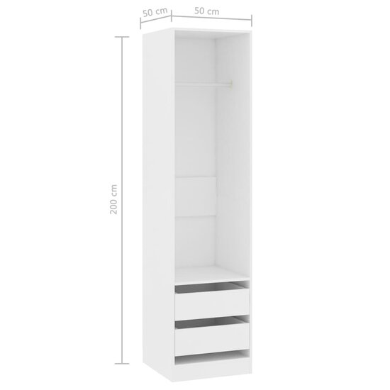 Kledingkast Met Lades Bewerkt Hout Wit 2 lades 50 x 50 x 200 cm