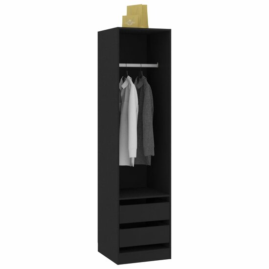 Kledingkast Met Lades Bewerkt Hout Zwart 2 lades 50 x 50 x 200 cm
