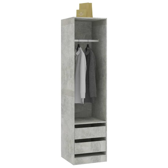 Kledingkast met lades 50x50x200 cm bewerkt hout betongrijs