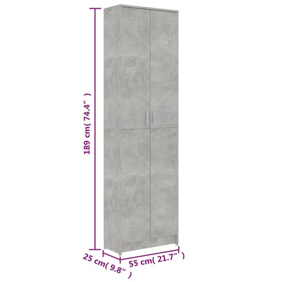 Gangkast 55x25x189 cm bewerkt hout betongrijs